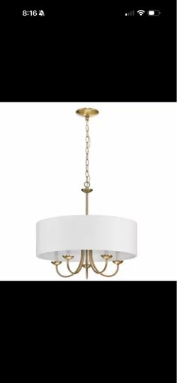Progress Lighting 5-Light Brushed Bronze Drum Chandelier w/White Fabric Shade