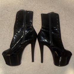 Black Leather / Shiny Latex Women's Pleaser / Ankle Boot Pole Dancing Heels | Never Worn Before | Size : 10 | $99