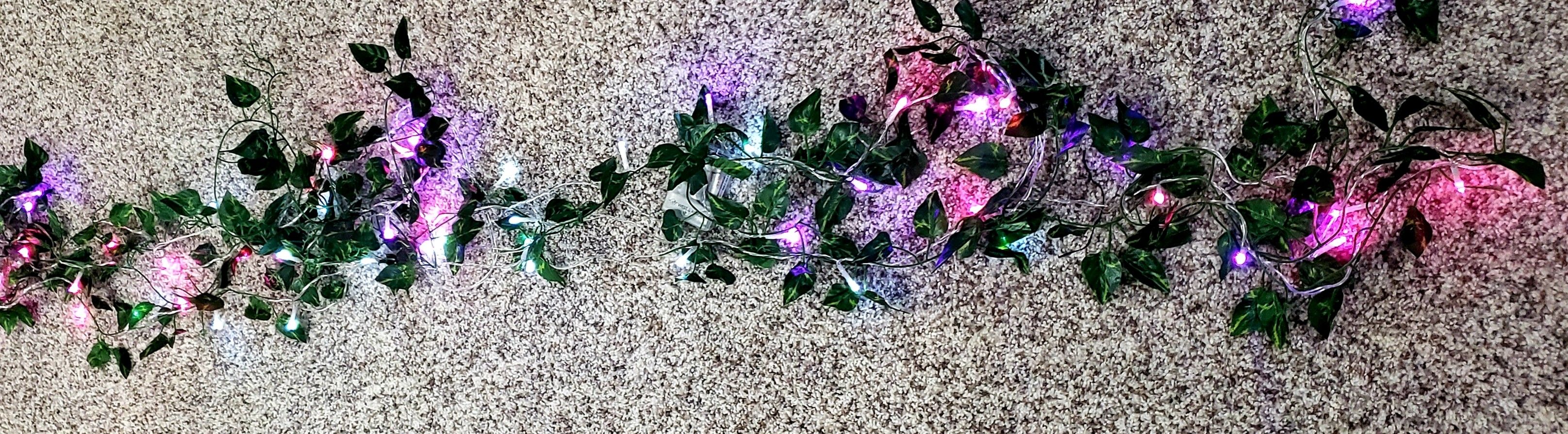 10ft of Greenery with Battery Operated Lights (Purple Pink & White Lights)