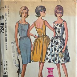 McCalls 7248 Pattern CUT Complete Vintage 1960s Fitted Bodice Dress Scoop Neck Back Button Closure Sheath Slim Flared Skirt Knee Size 16
