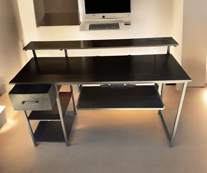 Ljke new black computer/ office desk w/built in USB ; USB-c ; 20 deep x 54 1/2 L x 30 H