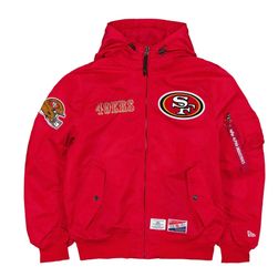 Red San Francisco 49ers Alpha Industries X New Era L-2B Large Hooded Bomber Jacket