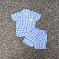 Toddler Blue/white Plaid Shorts Set Size 3y