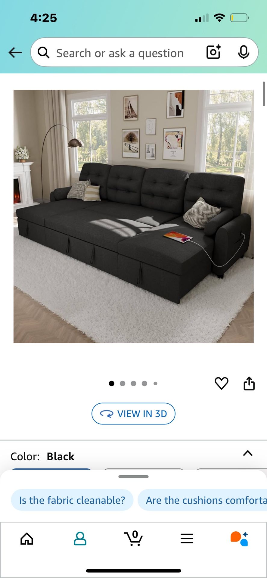 Black Sectional Sleeper And 2 Storage