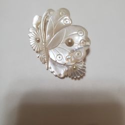 Vintage Mother Of Pearl Butterfly Pin 
