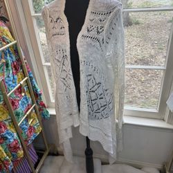 Cream Lace Open Crochet Cardigan Size X Large 