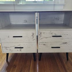 Two Nightstands With LED Lights And USB Charger