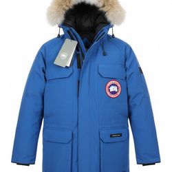 Canada Goose Expedition Parka Jacket Blue Fur Hood