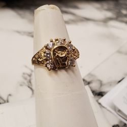 Real Gold 10kt Horseshoe Ring With White Topaz Stones