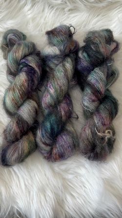 Mohair/Lace Yarn- Veiled Moon- Speckled, Blue, Tan, Purple, Green