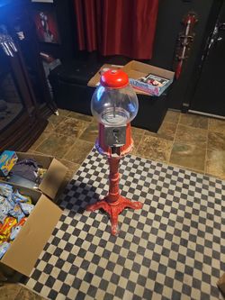 Red Standing Gumball Machine with Cast Iron Base