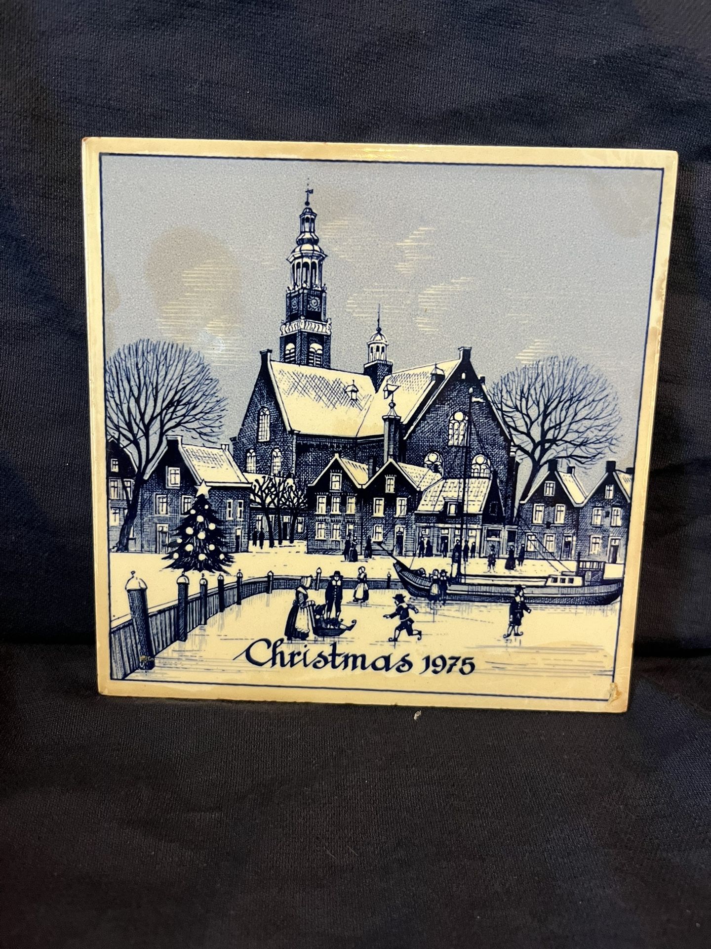 Vintage Royal Delft Christmas Tile 1975 Reform Church of Maassluis