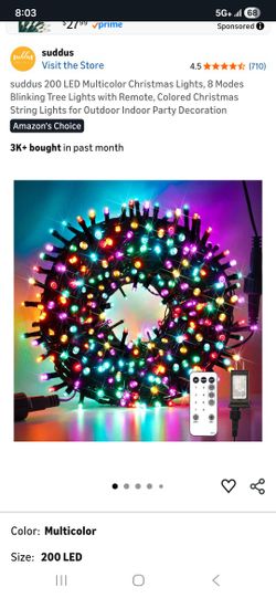 suddus 200 LED Multicolor Christmas Lights, 8 Modes Blinking Tree Lights with Remote, Colored Christmas String Lights