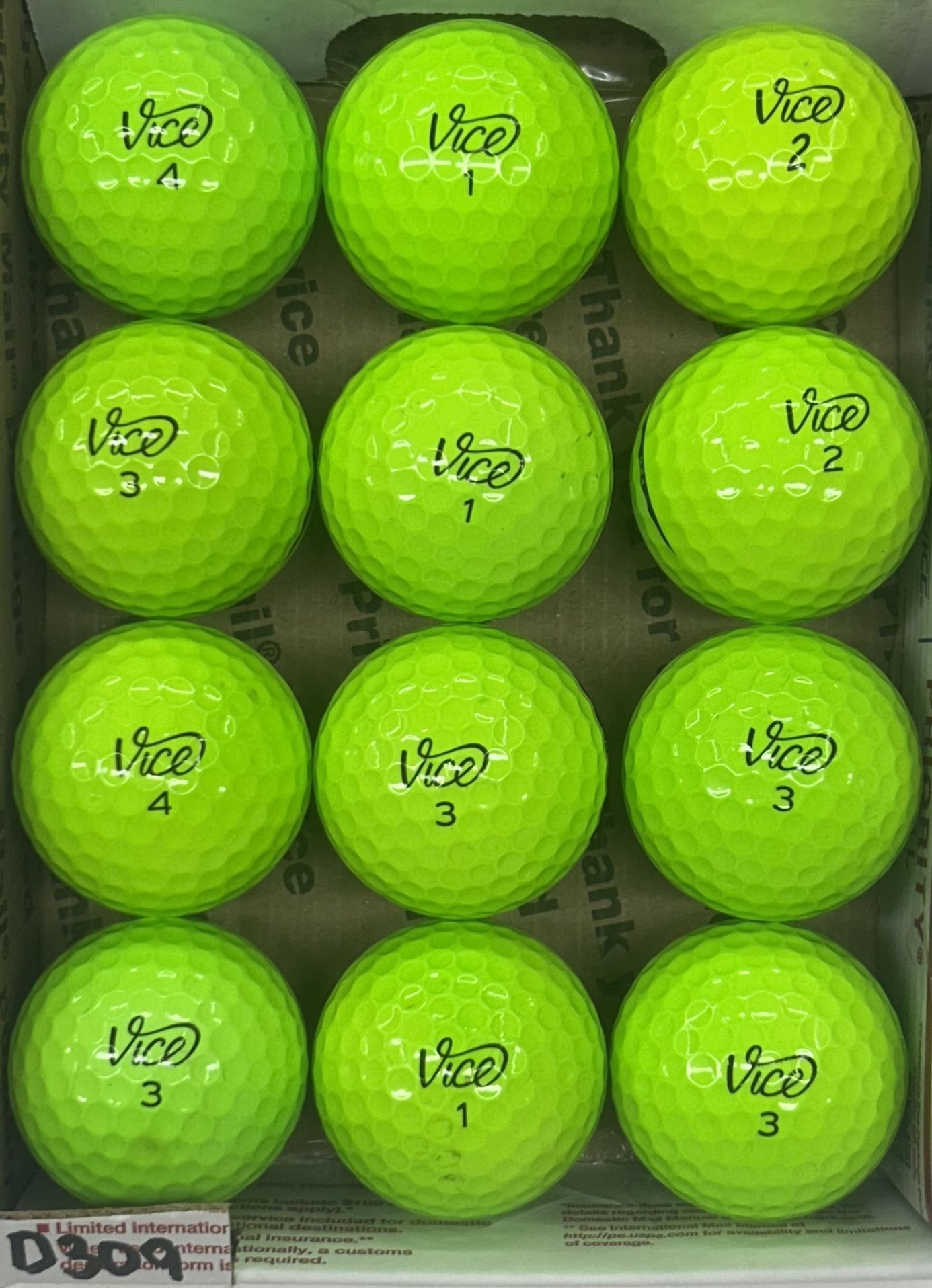 12 Vice Pro Green Golf Balls 5/4a Lot D309