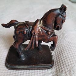 Small Metal Rampant Horse Paperweight from the 1940s, Vintage Small Cast Metal.
