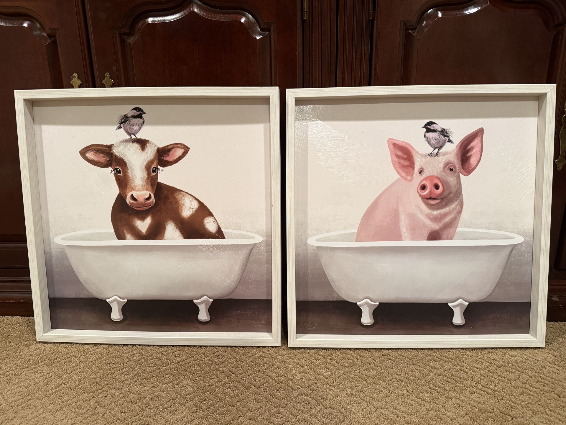 Bathroom Wall, Part Of A Cow And A Pig In A Tub Buy One Or Both