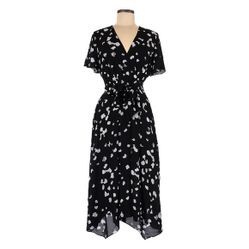 ALFANI Womens Black Polka Dot Midi Wrap Dress