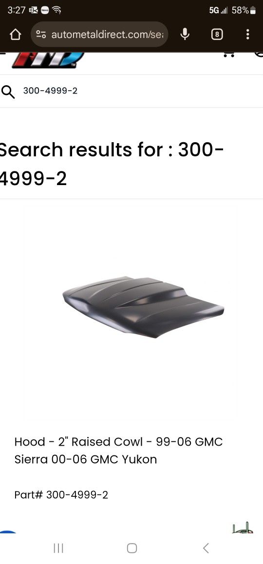 90-02 Gmc Sierra Cowl Hood