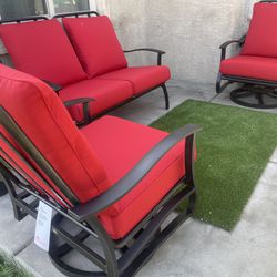 Patio,Outdoor Furniture,1 Love Seat,2 Rocking And Swivel Chairs,Sunbrella Cushions.