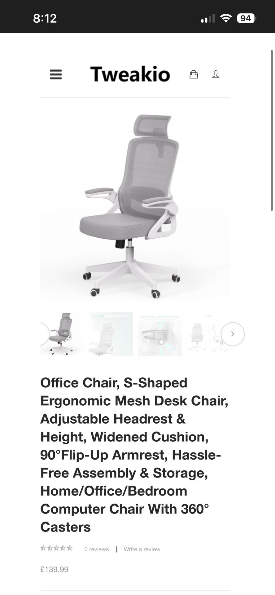 Tweakio Office Chair, S-Shaped Ergonomic Mesh Desk Chair