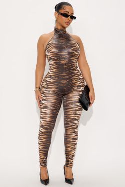 Halter Neck Tiger Print Jumpsuit