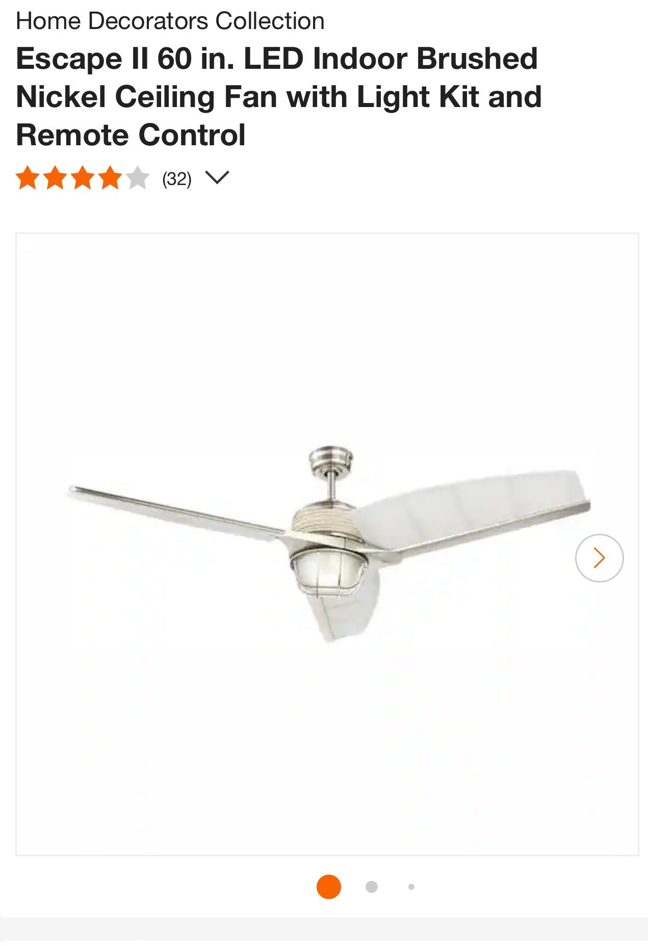 ome Decorators Collection Escape II 60 in. LED Indoor Brushed Nickel Ceiling Fan with Light Kit and Remote Control