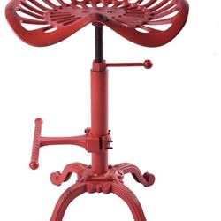 YYMB Vintage Bar Stools Industrial Barstool, Adjustable Height, Swivel Bar Chairs, Cast Iron Tractor Stool, Red Counter Stool, 1 Pcs