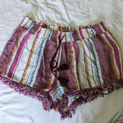 Vanilla Star Striped Boho Linen Blend Shorts Size XL

