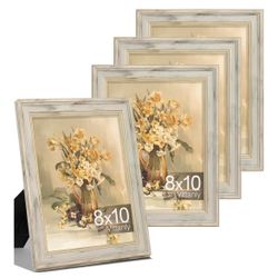 8x10 Picture Frames. Set Of 4, Vintage Distressed White 