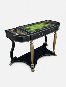 French Neoclassical Ebonized & Leather Top Console Table with Planter and Brass Claw Feet, c.1940’s - Delivery Available
