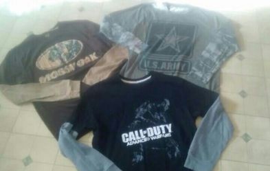 3 piece boys size Large CALL OF DUTY, MOSSY OAKS, ARMY shirts