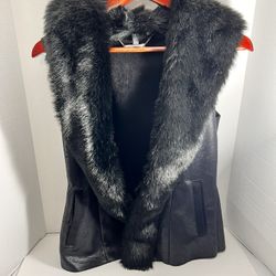 White House Black Market faux fur/ leather vest