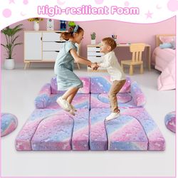13-Piece Modular Kids Play Couch, Rainbow Unicorn (Glow in the Dark) - MKCR
