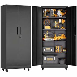 ❤️‍🔥 #B 71" Rolling Metal Garage Storage Cabinet with Lock