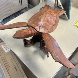 New Carved Mahogany Turtle On Base 