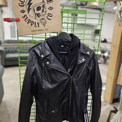 Womens Leather Jacket With Zip Out Hoodie