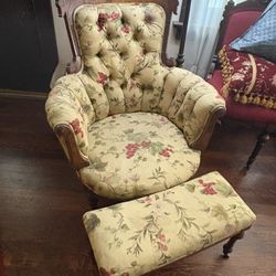 Antique Chair With Footstool 