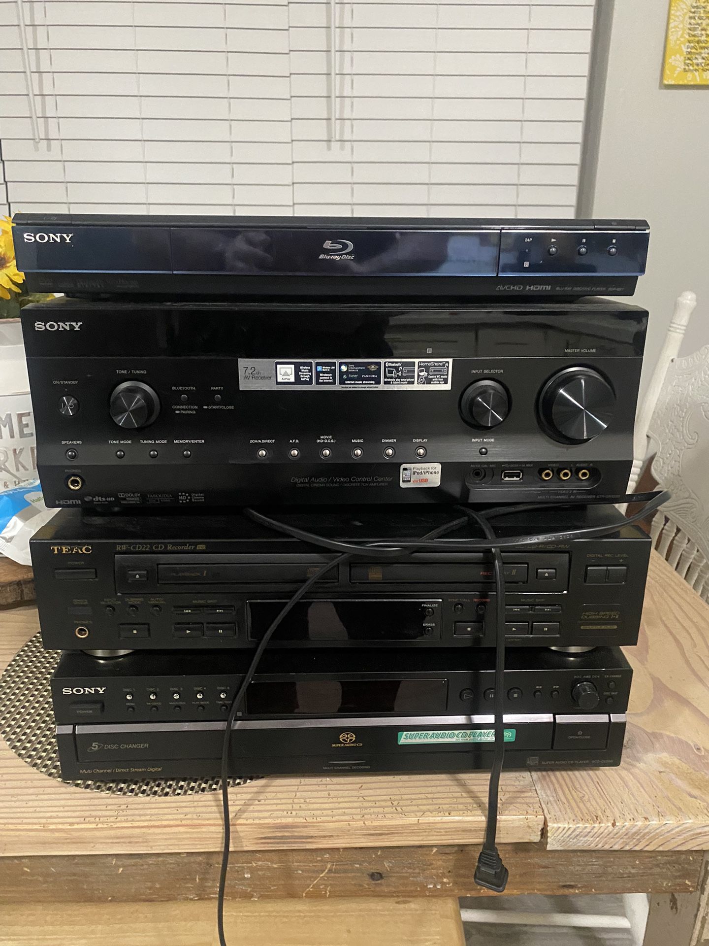 Lot Of Electronics. Sony Sound Receiver, Sony Blu-Ray Disc Player Teac Cd Recorder And