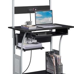Mobile Home Office Desk with Power Outlet, Black