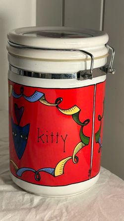 90s Jester Cat Treat Jar Ceramic Canister Ursula Dodge Signature Housewares Y2K
