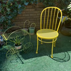 Metal chair and plant stand