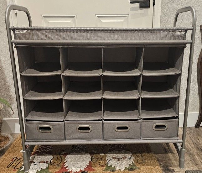 Neat Freak Stackable 16-Cubby Shoe Rack Organizer with Drawers