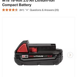Exclusive Milwaukee M18 18-Volt 2.0 Ah Lithium-Ion Compact Battery
