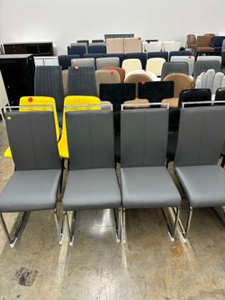 Dark Gray Modern Dining Chairs PU Faux Leather High Back Upholstered Side Chair Set of 4 chairs