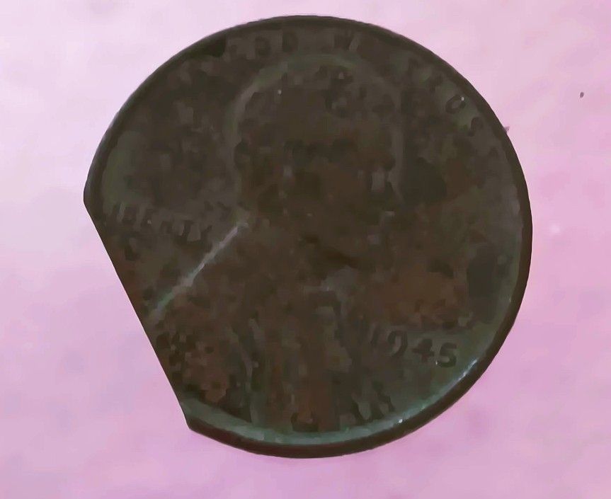 1945 Lincoln PENNY, MINT ERROR, Clipped Planchet