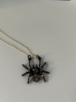 Cute Black Spider Sparkly Necklace Gold Color Chain