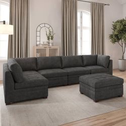 Tisdale 6-Piece Fabric Sectional - Dark Gray