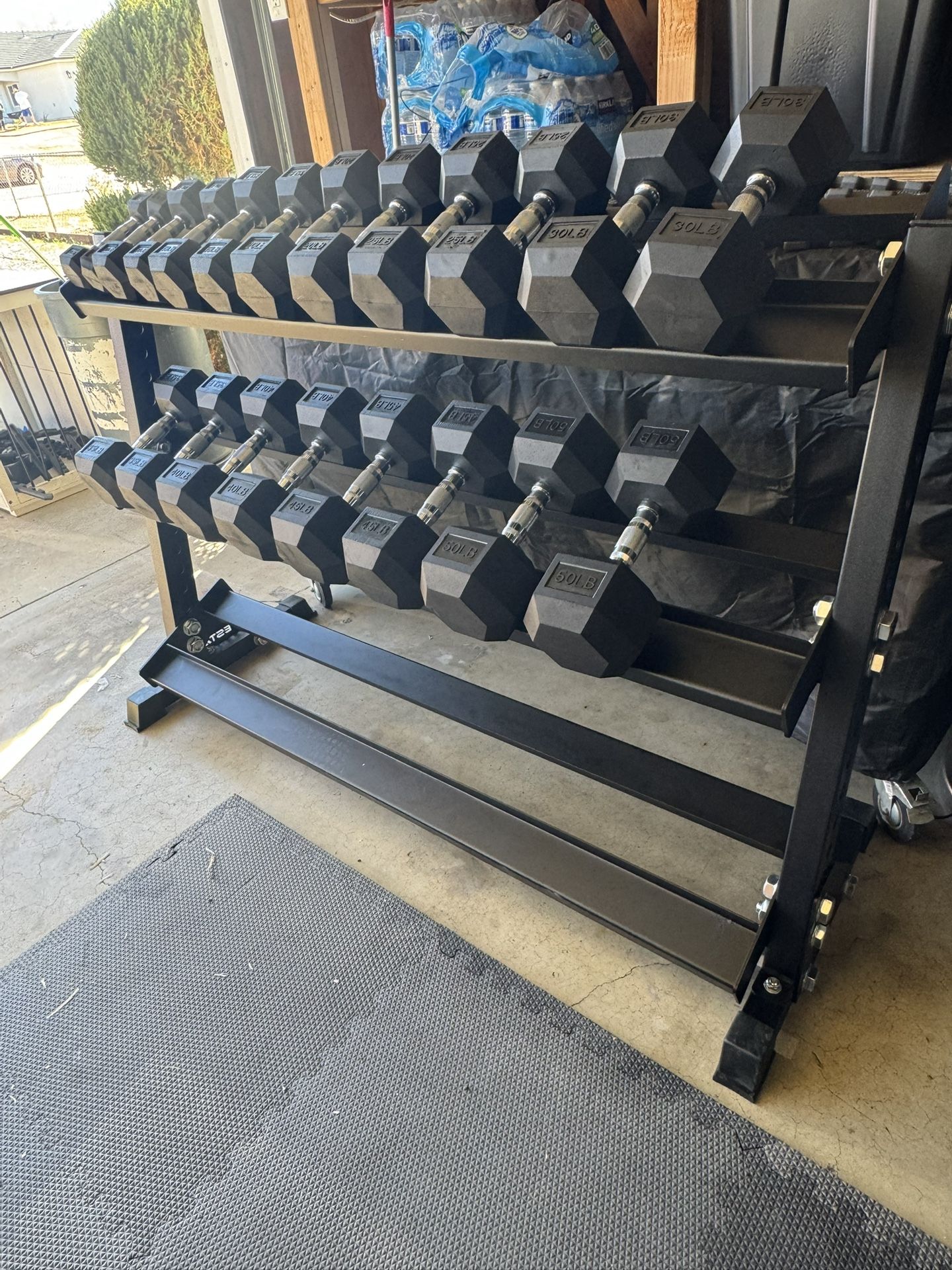 New Rubber Hex Dumbbells 5lbs-50lbs/Dumbbell rack included/ Gym Equipment/Weights/Exercise/Training 