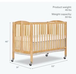 Dream On Me Folding Full Size Convenience Baby Crib with Durable Metal Wheels, Portable Space-Saving