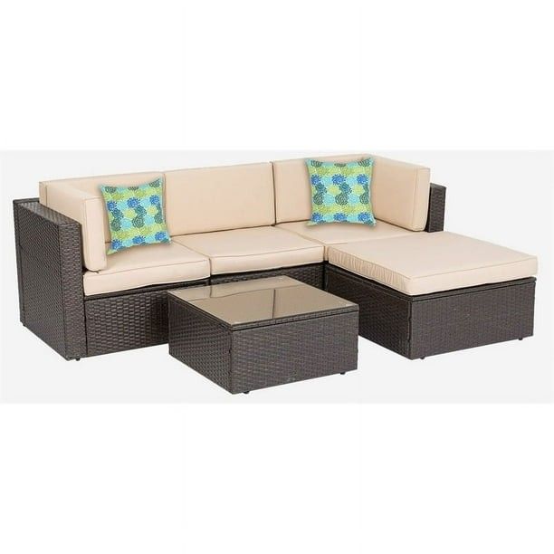 Cloud Mountain 5 Pc Patio Outdoor Furniture Brown and Khaki Cushions